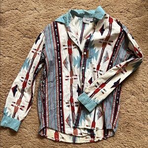 Vintage Cowboy Aztec Patterned Button Down Shirt